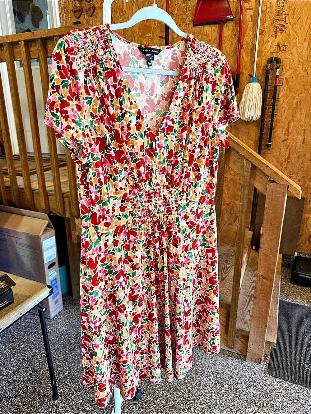 Maggy London Floral Midi Dress in Pink & Green Size 18W